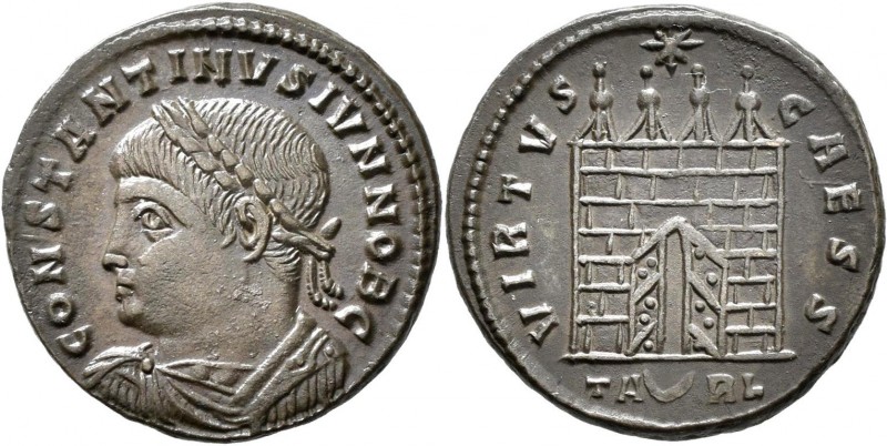 Constantinus II. (316 - 337 - 340): Follis, Arles (Arelate). Büste mit Lorbeerkr...
