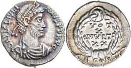 Iulianus II. (355 - 360 - 363): AR Siliqua, Arles (Arelate), Büste mit Perldiadem nach rechts, D N CL IVLIANVS PF AVG / im Kranz VOT X MVLT XX, im Abs...