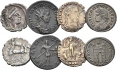 Römische Kaiserzeit: Kleines Lot 4 Münzen (Follis/Nummus/Denar), dabei: Denar des Procilis (um 80 BC), Antoninian von Carinus (um 285), Follis von Cri...