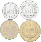 China - Volksrepublik: Kursmünzensatz 1981 PP, 7 Münzen plus Medaille (Jahr der Hahnes), KM# PS7 (mit KM 1-3, 15-18) leider lose ohne Folder/Umverpack...