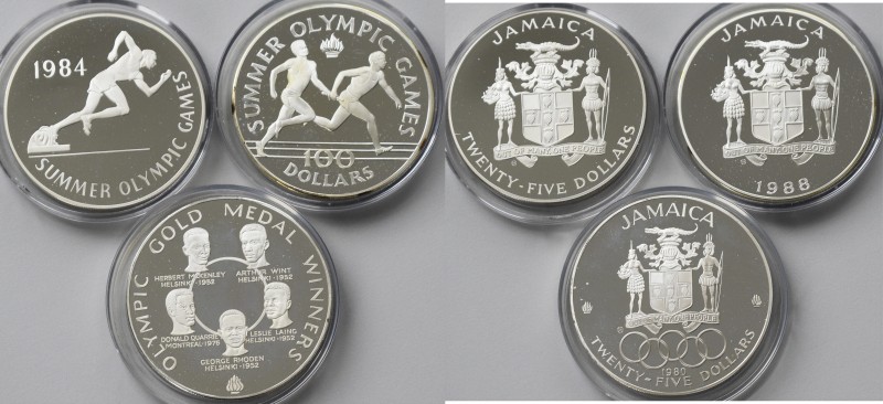 Jamaika: Lot 3 Münzen mit Sportmotiv, dabei: 25 Dollars 1980, Olympische Spiele ...