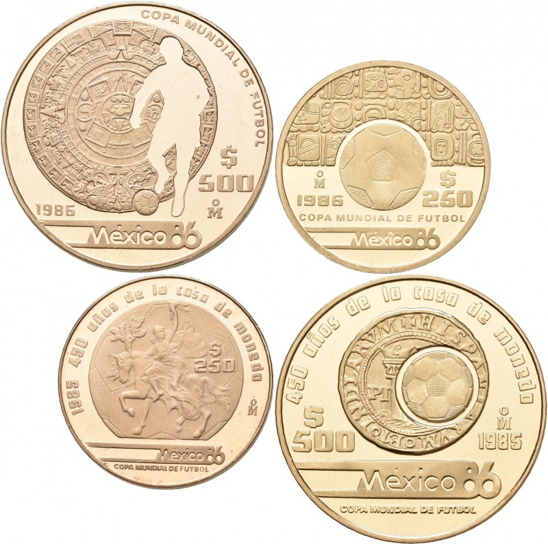 Mexiko: Set 4 Goldmünzen Fußball-WM Mexiko 1986. Dabei: 250 Pesos 1985 (KM# 506....