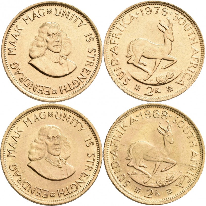 Südafrika: Lot 2 Goldmünzen: 2 Rand 1968 + 1976, KM# 64, Friedberg 11. Je 7,97 g...