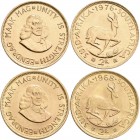 Südafrika: Lot 2 Goldmünzen: 2 Rand 1968 + 1976, KM# 64, Friedberg 11. Je 7,97 g, 917/1000 Gold, vorzüglich.
 [zzgl. 0 % MwSt.]