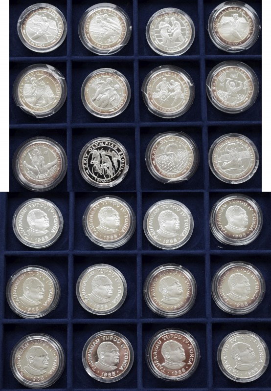 Tonga: Lot 12 Münzen zu 1 Pa'anga 1988 Olympische Spiele 1988 Seoul aus Sterling...