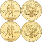 Vereinigte Staaten von Amerika: 10 Dollars 1984 (Eagle), Olympische Spiele in Los Angeles, KM# 211, Friedberg 196. Lot 4 Münzen, Prägebuchstabe P (Phi...