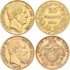 Belgien: Lot 2 Goldmünzen: Leopold I. 1831-1865: 20 Francs 1865 L. WIENER, KM# 23, Friedberg 411. 6,43 g, 900/1000 Gold. Sehr schön. Dazu Leopold II. ...