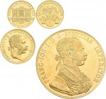 Österreich: Franz Joseph I. 1848-1916: 4 Dukaten 1915 (NP), KM# 2276, Friedberg 488. 13,96 g, 986/1000 Gold. Dazu 1 Dukat 1915 (NP), KM# 2267, Friedbe...