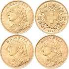 Schweiz: Lot 6 Goldmünzen: 20 Franken (Vreneli). KM# 35, Friedberg 499. Jede Münze wiegt 6,45 g, 900/1000 Gold. Sehr schön - vorzüglich.
 [zzgl. 0 % ...