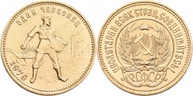 Sowjetunion: 10 Rubel 1979 (Tscherwonez), KM# Y85, Friedberg 181a. 8,53 g, 900/1000 Gold, vorzüglich-stempelglanz.
 [zzgl. 0 % MwSt.]