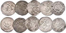 Altdeutschland und RDR bis 1800: Bamberg, Leupold I. von Gründlach 1296-1303: Lot 5 x Pfennig. Kopf mit Mitra von vorn / Kirche. Krug 93.
 [differenz...