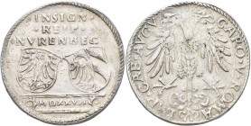 Altdeutschland und RDR bis 1800: Nürnberg: 1/3 Guldengroschen 1527 (Doppelter Knacken, auch Zwanziger) mit Titel Karl V. Zwei Wappenschilde zwischen I...