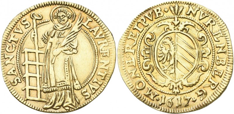 Altdeutschland und RDR bis 1800: Nürnberg: Goldgulden 1617, St. Laurentius, 1,41...