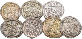 Altdeutschland und RDR bis 1800: Nürnberg 1652-1675: Lot 7 x Pfennig (Einseitig) diverse Jahrgänge in überdurchschnittlicher Erhaltung.
 [differenzbe...