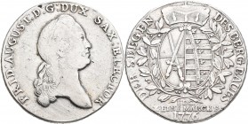 Altdeutschland und RDR bis 1800: Sachsen, Friedrich August III. (I.) 1763-1806-1827: Taler 1776 (Ausbeutetaler) EDC - Dresden. Davenport 2691, Kahnt 1...