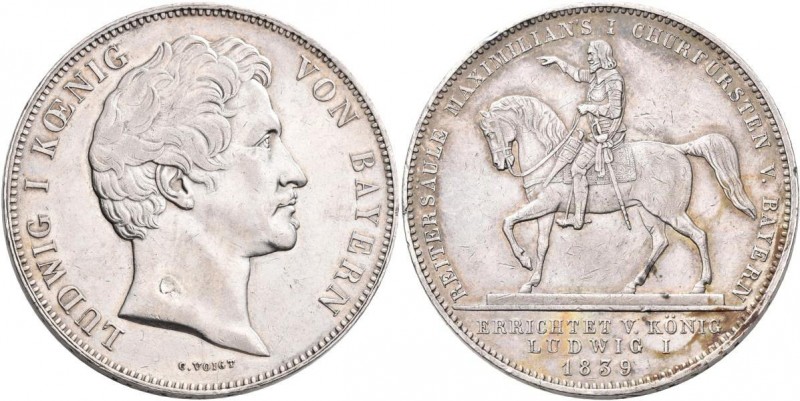 Bayern: Ludwig I. 1825-1848: Geschichtsdoppeltaler 1839, Reitersäule Maximilian ...