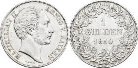 Bayern: Maximilian II. Joseph 1848-1864: 1 Gulden 1850, AKS 151, Jaeger 82, Kratzer, sehr schön.
 [zzgl. 19 % MwSt.]
Gebotslos, Zuschlag zum Höchstg...