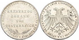 Frankfurt am Main: Freie Stadt: Doppelgulden 1848, auf die Wahl von Erzherzog Johann von Österreich zum Reichsverweser von Deutschland, AKS 39, Jaeger...