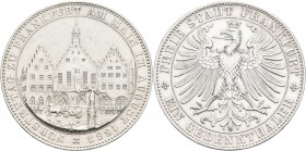 Frankfurt am Main: Freie Stadt: Taler 1863 (Ein Gedenkthaler), Fürstentag, AKS 45, Jaeger 52, Thun 147, Kahnt 172. Feine Kratzer, fast vorzüglich.
 [...