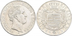 Sachsen: Friedrich August II. 1836-1854: Taler 1843 G ohne Perle unter Mmz. AKS 99, Jaeger 76. Seltene Variante, sehr schön.
 [differenzbesteuert]