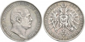 Schwarzburg-Sondershausen: Friedrich Günther 1807-1867: Taler 1866, AKS 13, Jaeger 56, Randfehler, Kratzer, feine Tönung, sehr schön+.
 [differenzbes...
