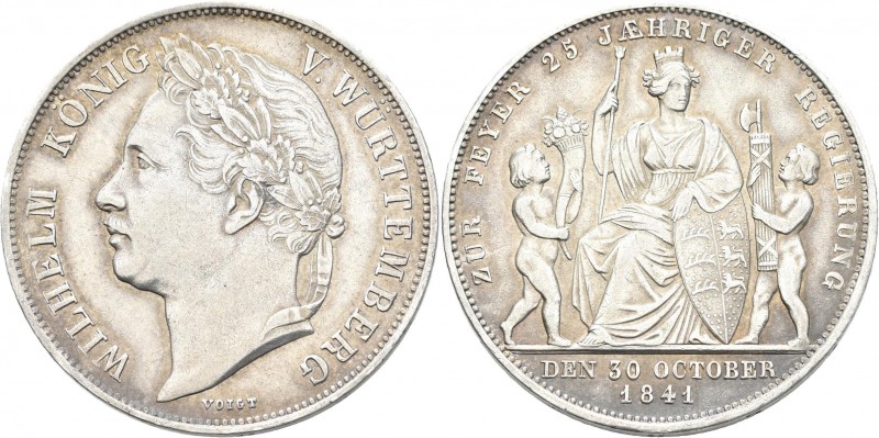 Württemberg: Wilhelm I. 1816-1864: 1 Gulden 1841, Regierungsjubiläum, AKS 123, J...