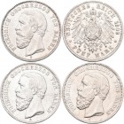 Baden: Friedrich I. 1852-1907: 5 Mark 1899, 1901, 1902 Lot 3 Stück, überwiegend sehr schön.
 [differenzbesteuert]
