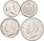 Baden: Friedrich II. 1907-1918: 2 Mark 1906 (J. 34, Goldene Hochzeit), 3 Mark 1912 (J. 39), 5 Mark 1908 (J. 40). Lot 3 Münzen, sehr schön - vorzüglich...