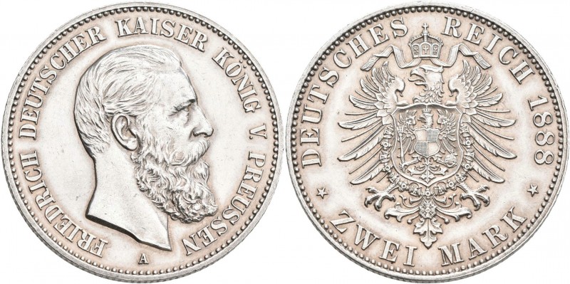Preußen: Friedrich III. 1888: 2 Mark 1888, Jaeger 98, winz. Kratzer, min. Randfe...