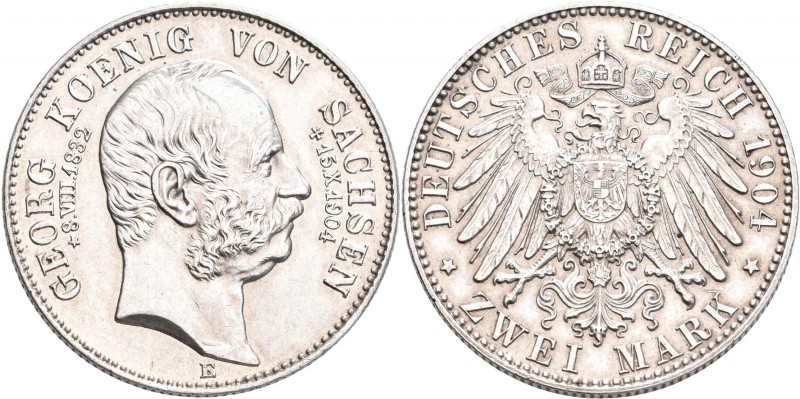 Sachsen: Georg 1902-1904: 2 Mark 1904 E, auf seinen Tod, Jaeger 132. Winzige Kra...