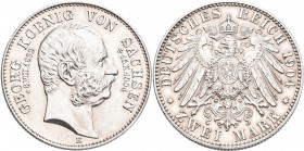 Sachsen: Georg 1902-1904: 2 Mark 1904 E, auf seinen Tod, Jaeger 132. Winzige Kratzer, vorzüglich.
 [differenzbesteuert]