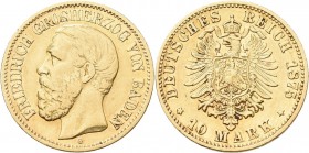 Baden: Friedrich I. 1852-1907: 10 Mark 1875 G, Jaeger 186. 3,92 g, 900/1000 Gold. Kratzer, sehr schön.
 [zzgl. 0 % MwSt.]