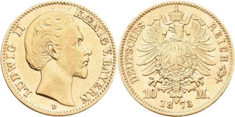 Bayern: Ludwig II. 1864-1886: 10 Mark 1873 D, Jaeger 193. 3,91 g, 900/1000 Gold....