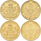 Hamburg: Lot 2 Goldmünzen, Freie und Hansestadt: 20 Mark 1895 und 1900. Jaeger 212. Beide sehr schön.
 [zzgl. 0 % MwSt.]