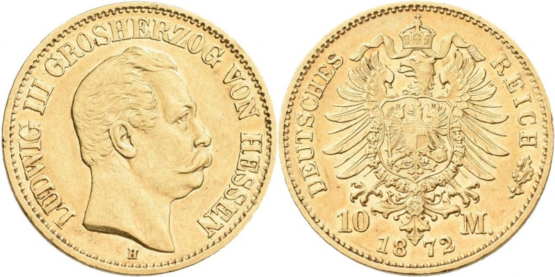 Hessen: Ludwig III. 1848-1877: 10 Mark 1872, Jaeger 213. 3,96 g, 900/1000 Gold. ...