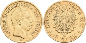 Hessen: Ludwig III. 1848-1877: 10 Mark 1876 H, Jaeger 216. 3,93 g, 900/1000 Gold. Kratzer, sehr schön.
 [zzgl. 0 % MwSt.]