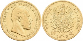 Mecklenburg-Schwerin: Friedrich Franz II. 1842-1883: 10 Mark 1872 A, Jaeger 229. 3,90 g, 900/1000 Gold. Kratzer, Abnutzungsspuren, schön - sehr schön....