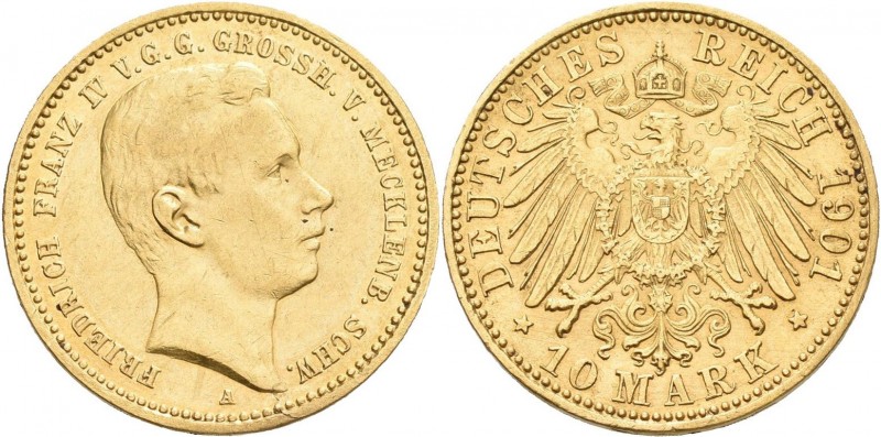 Mecklenburg-Schwerin: Friedrich Franz IV. 1897-1918: 10 Mark 1901 A, Jaeger 233....