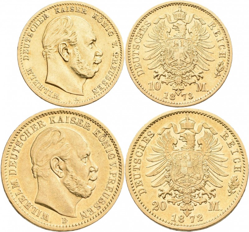 Preußen: Lot 2 Goldmünzen: Wilhelm I. 1861-1888: 10 Mark 1873 A, Jaeger 242 + 20...