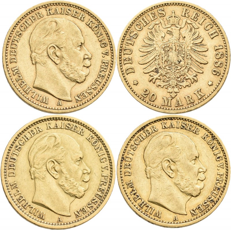 Preußen: Lot 3 Goldmünzen: Wilhelm I. 1861-1888: 20 Mark 1875 A + 1878 A + 1886 ...