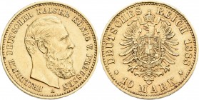 Preußen: Friedrich III. 1888: 10 Mark 1888 A, Jaeger 247, 3,97 g, 900/1000 Gold, sehr schön.
 [zzgl. 0 % MwSt.]