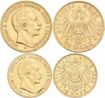 Preußen: Lot 2 Goldmünzen: Wilhelm II. 1888-1918: 10 Mark 1893 A, Jaeger 251 + 20 Mark 1899 A, Jaeger 252. Sehr schön - vorzüglich.
 [zzgl. 0 % MwSt....