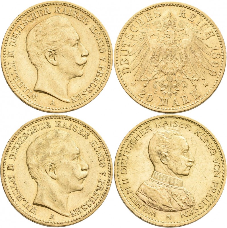 Preußen: Lot 3 Goldmünzen: Wilhelm II. 1888-1918: 20 Mark 1899 A + 1906 A, Jaege...