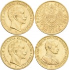 Preußen: Lot 3 Goldmünzen: Wilhelm II. 1888-1918: 20 Mark 1899 A + 1906 A, Jaeger 252, sowie 20 Mark 1914, Uniform, Jaeger 253. Sehr schön.
 [zzgl. 0...
