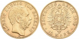 Sachsen: Albert 1873-1902: 10 Mark 1879 E, Jaeger 261. 3,92 g, 900/1000 Gold. Kratzer, sehr schön+.
 [zzgl. 0 % MwSt.]