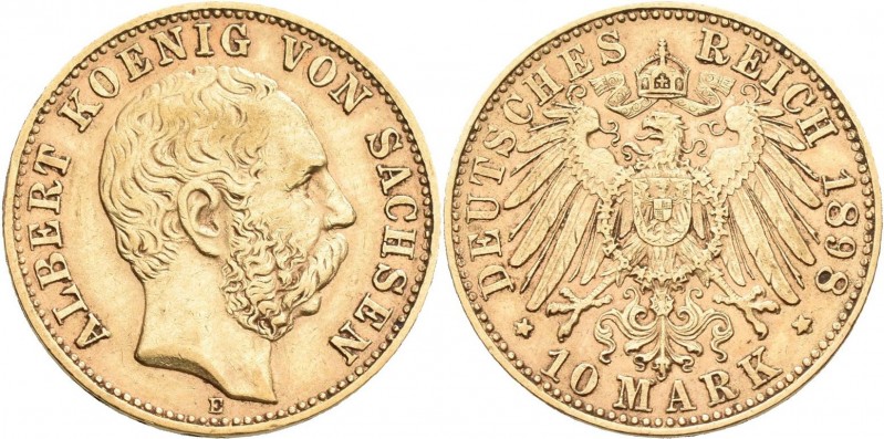 Sachsen: Albert 1873-1902: 10 Mark 1898 E, Jaeger 263. 3,95 g, 900/1000 Gold. Kr...