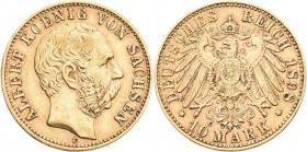 Sachsen: Albert 1873-1902: 10 Mark 1898 E, Jaeger 263. 3,95 g, 900/1000 Gold. Kratzer, sehr schön+.
 [zzgl. 0 % MwSt.]