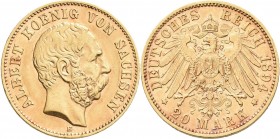 Sachsen: Albert 1873-1902: 20 Mark 1894 E, Jaeger 264. 7,94 g, 900/1000 Gold. Winzige Kratzer, vorzüglich.
 [zzgl. 0 % MwSt.]