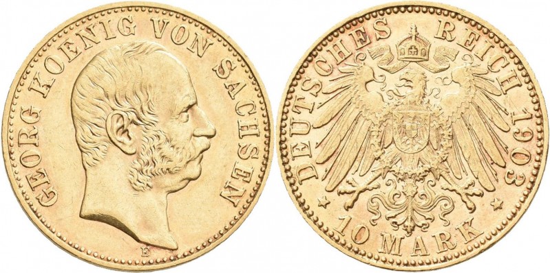 Sachsen: Georg 1902-1904: 10 Mark 1903 E, Jaeger 265. 3,97 g, 900/1000 Gold. Win...