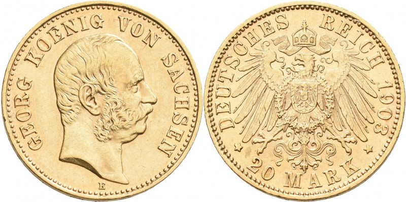 Sachsen: Georg 1902-1904: 20 Mark 1903 E, Jaeger 266. 7,93 g, 900/1000 Gold. Win...